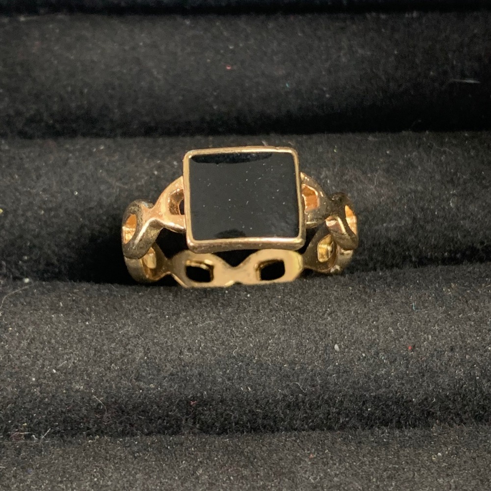 Gold Tone Square Black Enamel Infinity Link Band Statement Ring Size 9
